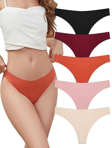 voenxe Seamless Thongs for Women,No Show Ladies Underwear,Invisible Comfortable Panties,Low Rise Gym Workout Undies,5 Pack - Image 1