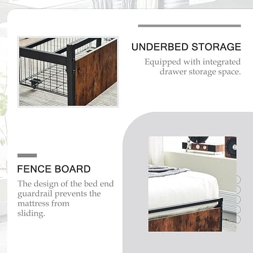 Eifizek Queen Size Bed Frame with Storage Headboard & Charging Station, Platform Bed Frame with Drawers, No Box Spring Needed, Easy Assembly (Brown) thumbnail 5