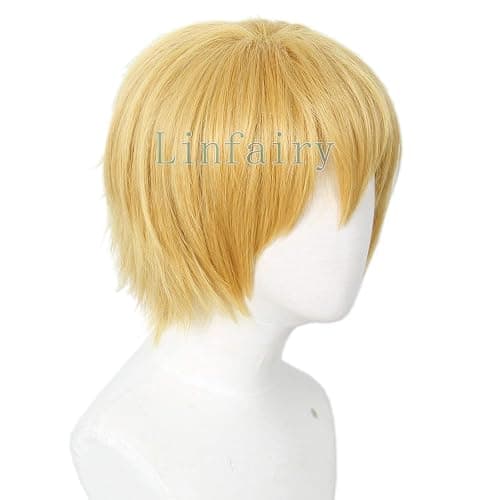 Linfairy Short Blonde Cosplay Wig Halloween Costume Cat Wig for Men thumbnail 6