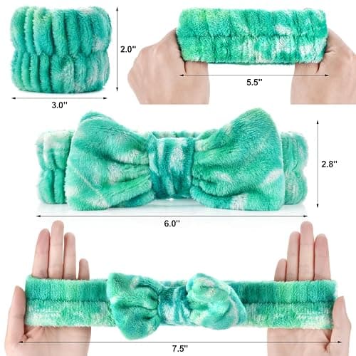 Wteehn 6pcs Headband and Wristband for Face Washing, Makeup Spa Skincare Headband, Skin Care Face Wash Headbands Wrist Bands Tools Set, for Women and Teen Girls Gifts thumbnail 2