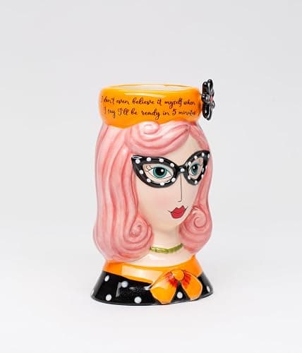 Cosmos Gifts Lady Pink Hair Pencil Vase, Makeup Brush Holder, 3 1/2" x 3" x 5 5/8" H, Multicolor (62609) thumbnail 7