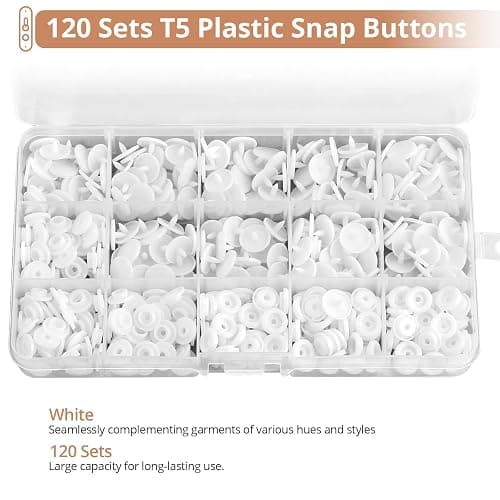 Kamtop Snaps and Snap Pliers Set, 120 Sets T5 Plastic Snap Buttons White, Snap Fasteners Press Pliers Snaps Starter Kit Setter Tool for Clothes Sewing Bibs Rain Coat DIY Crafting thumbnail 4