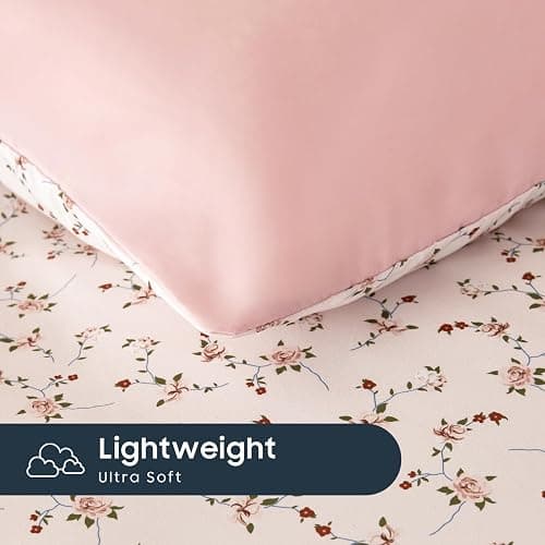 Wake In Cloud - Floral Comforter Set, Coquette Cottagecore Aesthetic Cute Flower Pattern for Women Teen Girls, Soft Lightweight Dorm Bedding, 3 Pieces, Dusty Pink, Queen Size thumbnail 7