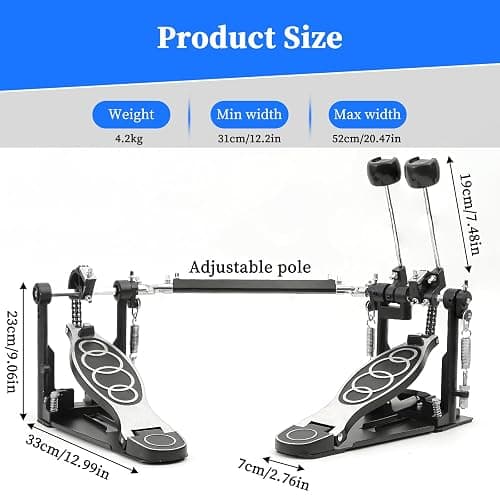 Double Bass drum Pedal,Double Bass Pedal with Adjustable Beater Head,Double Chain Drive Foot Kick Pedal with Drum Key for Drum Set and Electronic Drums - Double drum pedal thumbnail 5