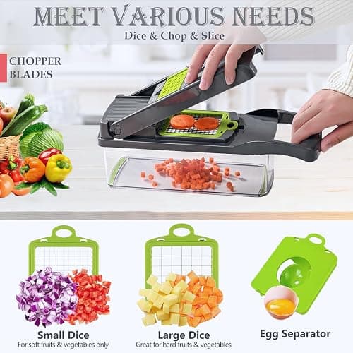 Vegetable Chopper Dicer with Container | Cheese Grater Mandoline Slicer Cabbage Shredder French Fry Cutter Stainless Steel for Veggie Onion Potato Fruit Food, Manual Hand Cooking Gadget for Kitchen thumbnail 2