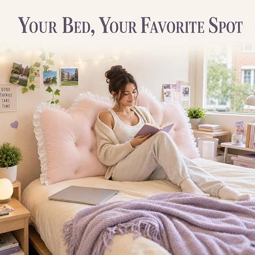 Taylinova NEW College Dorm Bed Bolster Pillow (Rice Pink,Twin-90cm/35) | Rectangular Reading Headboard Pillow,for Twin, Full, Queen & King Beds, Headboard Pillow for Sitting, Reading & Lounging thumbnail 2