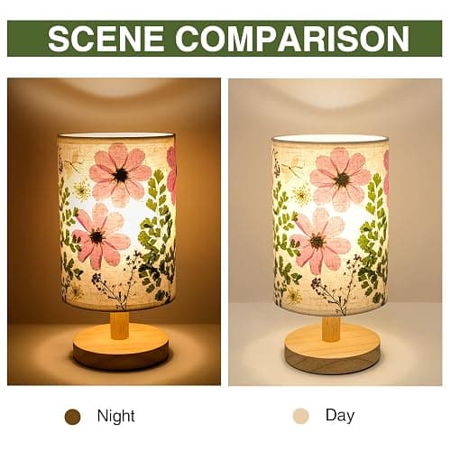 Floresita Dried Flowers Small Table Lamp 5W LED 3-Color Bedside Lamp Pressed Flowers Lampshade with Wood Base for Bedroom Living Room Desk Nursery thumbnail 7