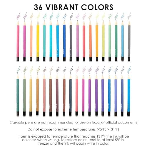 Grabie Erasable Gel Pens, Medium Point 0.7 mm Erasable Pens, Make Mistakes Disappear for Drawing Writing Planner, Pack of 36 Assorted Colors thumbnail 4