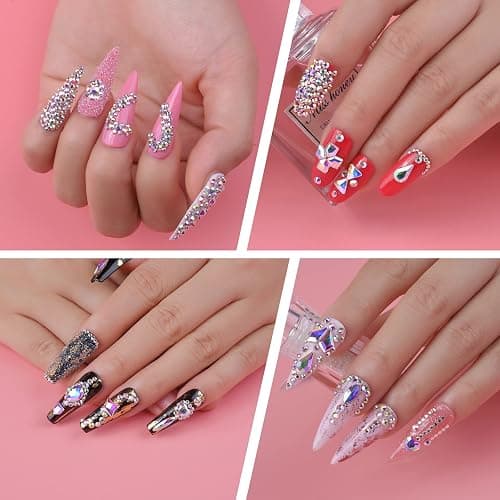 Nail Art Rhinestones Kit HUETFAT 2400pcs Nail Gems Ab Flatback Rhinestones Gems Stones, with Storage Organizer Box/Wax Pencil/Tweezers 6 Sizes (1.5-4.5 mm) for Nail Art Craft (2400pcs) thumbnail 6