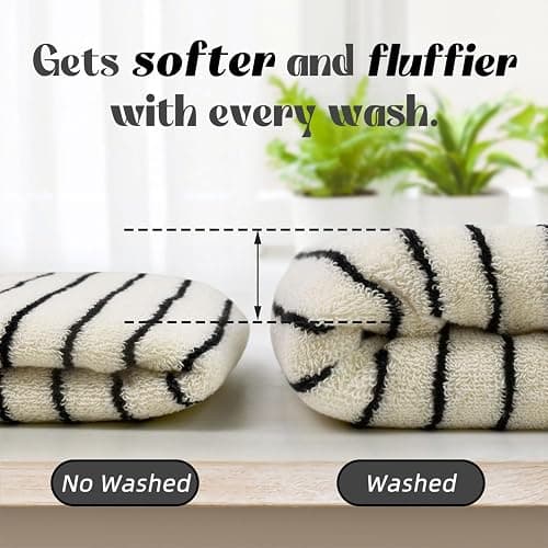 Hand Towels 4 Pack, Cotton Face Towels for Bathroom & Spa Days, Decorative Black Stripes for Kitchen Decor, 14” x 29” thumbnail 6