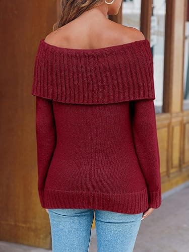 Saodimallsu Womens Off The Shoulder Sweaters Oversized Long Sleeve Loose Ribbed Knit Fall Trendy Pullover Tops thumbnail 5