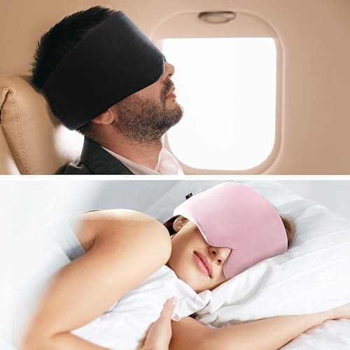 FRESHME Cotton Sleep Mask Blackout - Handmade Eye Mask for Sleeping Eye Shade Cover Sleep Mask for Women Men Girl Soft and Breathable Adjustable Blinder Light Blocking Pink Airplane with Travel Pouch thumbnail 2