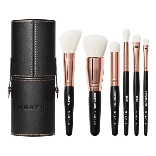 Morphe Rose Away Makeup Brushes - 6 Piece Make Up Brush Set of Eye and Face Brushes - Made with Synthetic Bristles and Includes Makeup Brush Case (6 Count) - Image 1