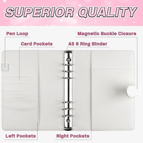 A5 Kpop Photocard Binder, 6 Ring Binder Album with 200 Card Slots, PU Leather Binder Cover with Magnetic Buckle Closure for Organizing Trading Cards - White thumbnail 5