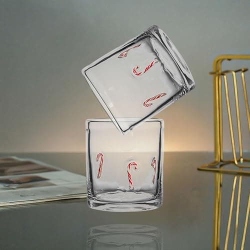GEVPWj Christmas Icon Glasses Drinkware - 14 oz Stemless Juice Glass Cup with Snowman Snowflake Candy Canes Old Fashioned Hand Blown Drinking Cups for Xmas Party Gifts (Red) thumbnail 8