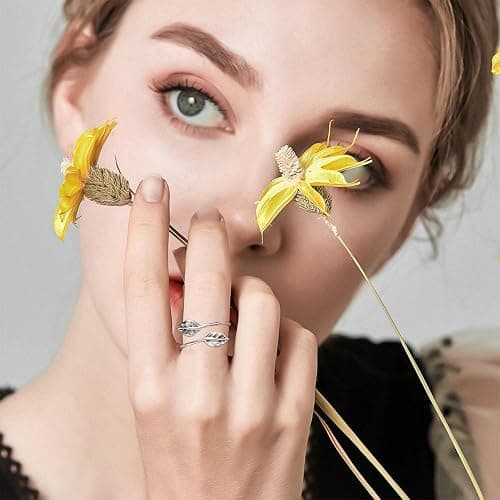925 Sterling Silver Rings for Women Mermaid Tail/Daisy Bee/Flower/Butterfly Ring Dainty Stackable Rings Ajustable Cute Ring for Girls thumbnail 6