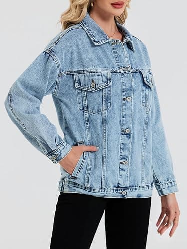 LifeShe Oversized Denim Jacket Women Boyfriend Jean Jacket Trendy Loose Shacket Fall Trucker Coats thumbnail 7