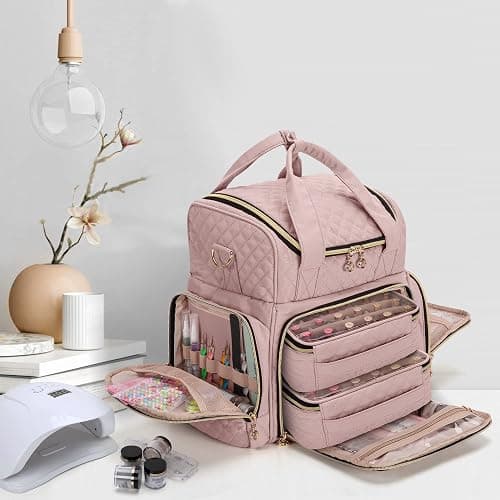 LUXJA Nail Polish Organizer Holds 48 Bottles and a Nail Lamp, Nail Polish Case with 2 Removable Bags and Tools Storage Pockets (Patent Pending), Pale Rose - Pale Rose thumbnail 8