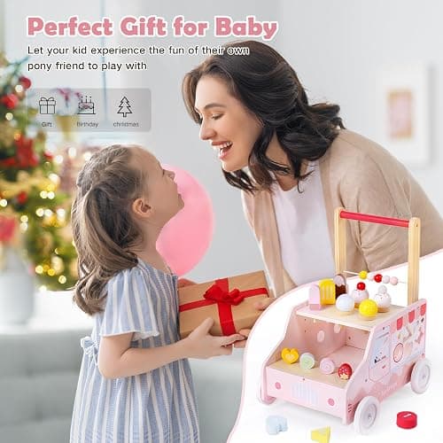 labebe Wooden Baby Walker, Push Activity Walker for Kids 12M+, Multifunctional Ice Cream Cart Activity, Adjustable Speed Learning Walking with Wheels, Birthday Gift for Girls Boys Ages 1-3 (Pink) thumbnail 9