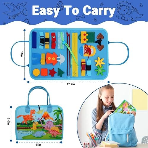 MEGRANATE Montessori Busy Board, Baby Busy Book Educational Learning Toys for Toddlers Quiet Book Activity Books Buckle Toy Fine Motor Skills Toys for 3+ Year Old Kids (Blue) thumbnail 3