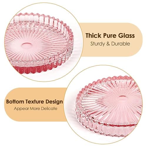 OGANAZI Modern Clear Pink Glass Coasters Set of 5 - Crystal Coasters for Drinks, Round, 4 Inch, Dishwasher Safe thumbnail 4