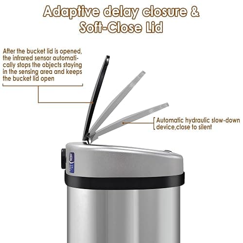 display4top Stainless Steel Automatic Touchless Kitchen Bathroom Sensor Bin,Trash Can,Touch Bin (58LRound) thumbnail 8