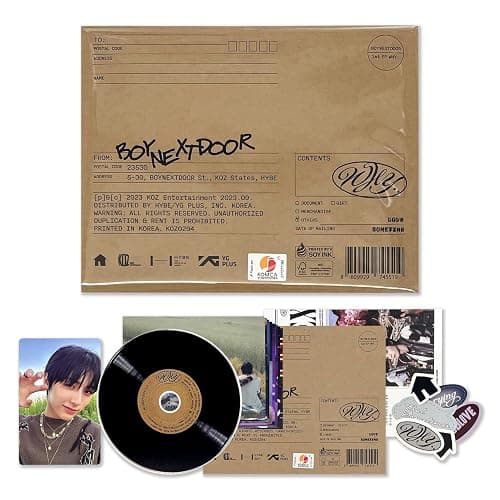 BOYNEXTDOOR - 1st Mini Album [WHY..] (LETTER Ver. - RANDOM Ver.) Post Card + Photo Print + Enverlope + CD-R + Sticker +Lyrics Folded Poster + Photocard + 3 Extra Photocards - Image 1