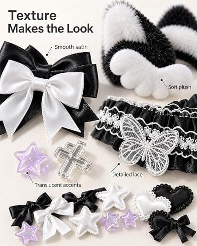 68Pcs DIY Ita Bag Accessories Kit, Black and White Craft Embellishments thumbnail 5
