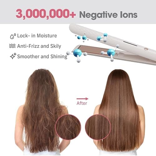 Quico Hair Straightener, 110-240V Global Travel Hair Straighteners for Women, 15s Fast Heating, Professional Negative Ion Flat Iron, Temp Memory, 320℉-450℉, Auto-Off, with Glove and Clips, Gift, Pink thumbnail 3