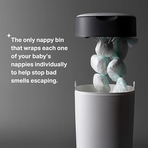 Tommee Tippee Twist and Click Nappy Bin Starter Set, White, with x6 Refill Cassettes, Odour and Germ Protection, Antibacterial Film, 100% Recycled Chassis, (pack may vary) - NAPPY BIN + 6 PACK CASSETTE thumbnail 4