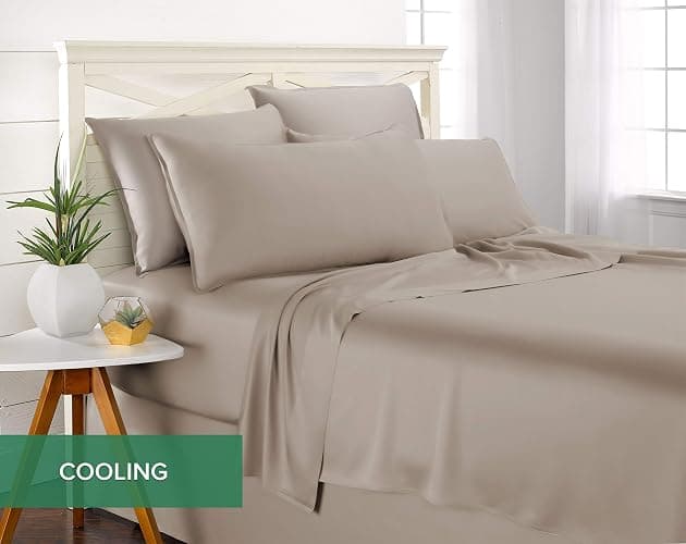 Pure Bamboo King Sheets, Genuine 100% Organic Viscose Derived from Bamboo Bed Sheet Set, Luxuriously Soft & Cooling, Double Stitching, 2 Year Quality Promise (King, Sand) thumbnail 5
