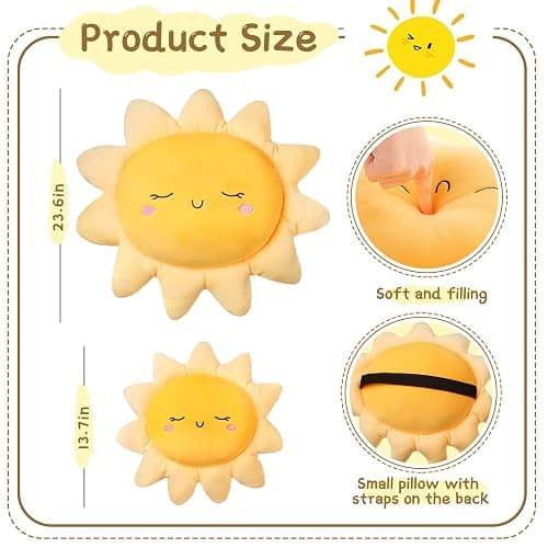 Juexica 2 Pcs Sun Pillow Plush Sofa Cushion Pillow Cute Stuffed Sun Cushion Sun Shaped Floor Pillow Car Throw Pillow Plush Soft Toy for Kids Women Girls Bedside Home Decoration 13.7 Inch, 23.6 Inch thumbnail 2