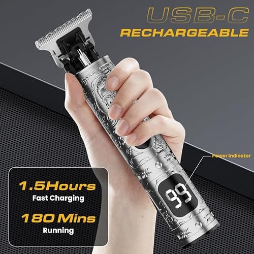 Fannas Hair Clippers for Men, Professional Hair Trimmer Barber Cordless Zero Gapped Hair Clippers with LCD Display, Mens Gifts Beard Trimmer T Liners Shavers Edgers Clipper for Hair Cutting - Silver thumbnail 5