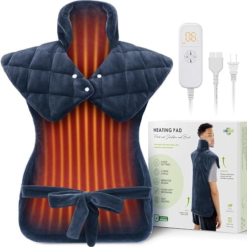 Electric Heating Pad for Neck Shoulders and Back Pain Relief, Christmas Gifts for Women Men Mom Dad Elderly, Large Weighted Neck Shoulders & Back Heat Pad, 6 Heat Settings Auto-Off, UL Certified, Gray - Image 1