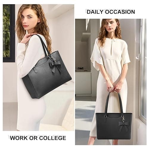 KTMOUW Handbags for Women Large Capacity PU Leather Tote Bags for Women with Zip, Shoulder Bag Ladies Handbag Tote Bag for School Work Travel Shopping Black thumbnail 6