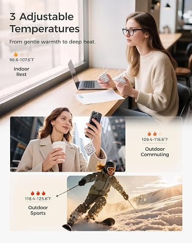 OCOOPA Hand Warmers Rechargeable, Smart Temp Control 7H*2 Long Safe Heat, Ultra Slim, Pocket-Size Design That Fits Gloves, Gifts for Women, Outdoor, Office, Commute (UT5 Nano) thumbnail 4