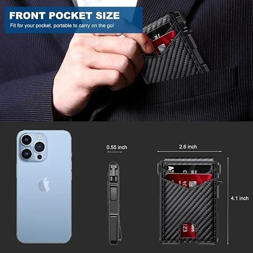 ZALVEX Wallet for Men, Mens Minimalist Wallet 9-13 Cards, Slim Compact Wallet with Money Clip & ID Window, RFID Blocking Smart Pop Up Card Wallet, Metal Aluminum Credit Card Holder Bifold Wallet thumbnail 7