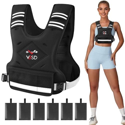 VBSD Adjustable Weighted Vest for Women Men 4-10lb/11-20lb/20-32lb Vest with 6 Ironsand Weights Body Weight Vest with Reflective Strip for Running Walking Strength Training Workouts - Image 1
