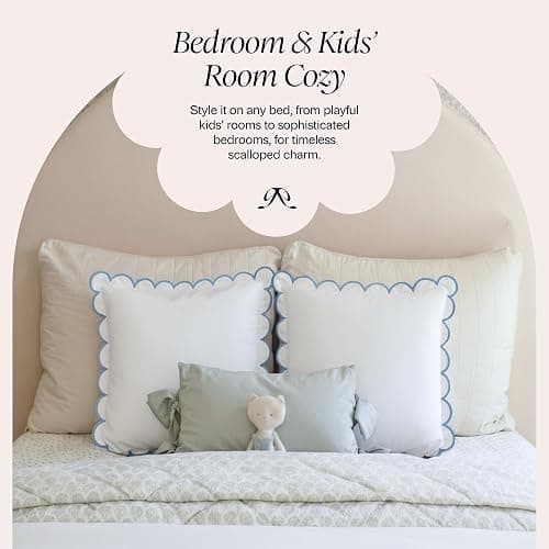BEBE BASK Scalloped Pillow Cover - Set of 2-18 x 18 Inch - Scallop Pillow Cover – White and Blue Scalloped Pillows - Scallop Pillows - 100% Cotton - Grandmillennial Style (White/Blue) thumbnail 7
