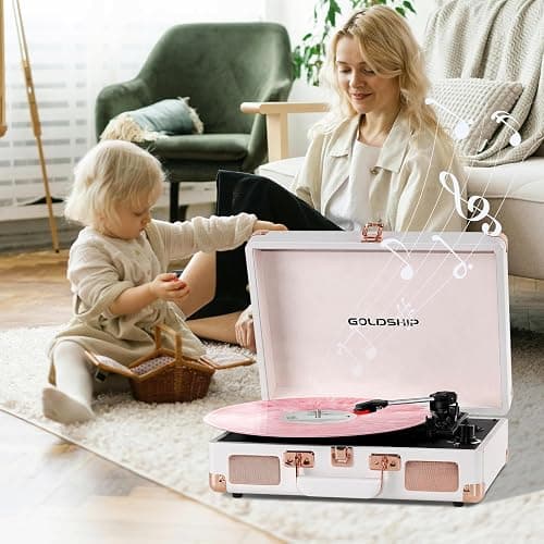 Portable Record Player 3-Speed Turntable Vintage Suitcase with Bluetooth, Built in Battery,3.5 mm Headphone Jack, RCA & Aux Ports for Outdoor thumbnail 8