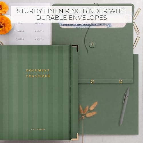 Aesthetic Document Organizer - Sturdy Striped 3-Ring Binder for Files | Safely Stores Important Documents in One Place - Easy to Use Expanding Storage Folder Incl. Envelopes, Pockets and Labels thumbnail 4