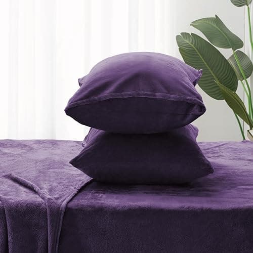 BEDELITE Flannel Sheets Twin Size Purple - Super Soft Fleece Sheets Set Fluffy Extra Plush, 3 Piece(Include Fitted Sheet, Flat Sheet, 1 Pillowcase) thumbnail 7