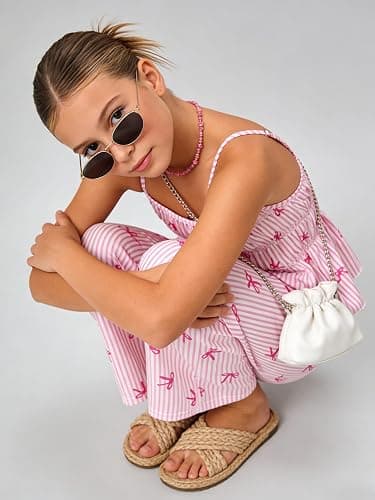 Cakaner Tween Girls Clothes Summer 2 Piece Outfit Set Ruffle Cami Top Wide Leg Pants with Pockets Size 8-13 thumbnail 5