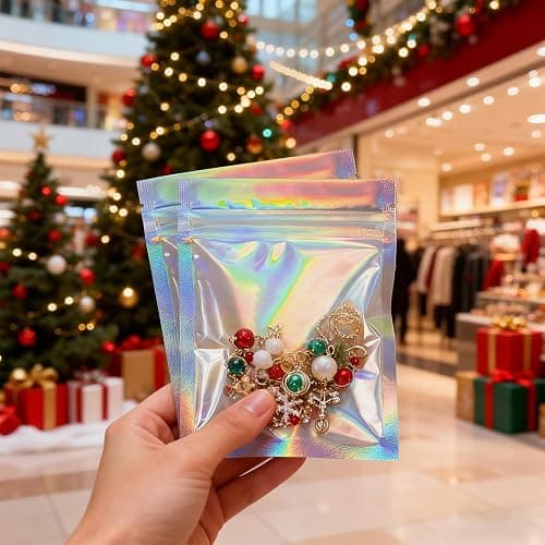 YHJZ Holographic Bags 100pcs Mylar Bags 3x4 inches Resealable Bag with Party Favor Bag Coffee Storage for Small Business thumbnail 2
