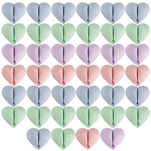 40 Pcs Cable Holder Cord Clips, Adhesive Wire Cord Holder Heart Cable Organizer Clips for Desk, Home, Office, Car, Nightstand (Pink Blue Green Purple) - Image 1