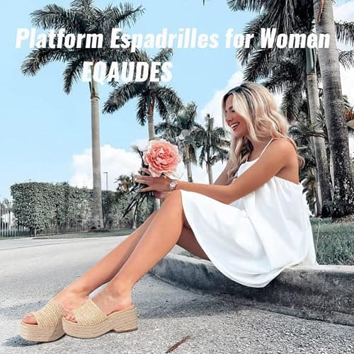 EQAUDES Platform Slip on Espadrille Sandals for Women Summer Wedges Slides -Flatform, Open Toe, Bohemia, Beach, Wedding thumbnail 5