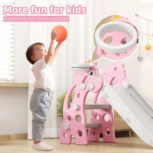 67i Indoor Slide for Toddlers 1-3, Outdoor Use, Foldable with Hoop (Pink) thumbnail 4