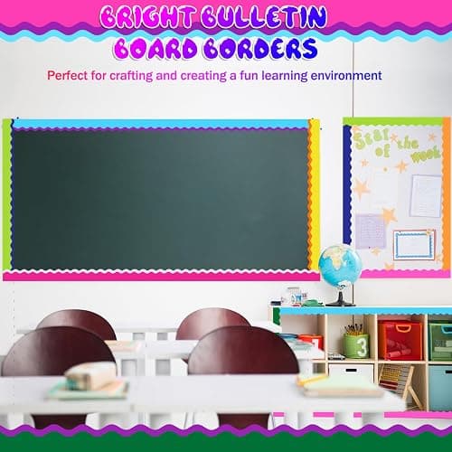 16 Roll 524 ft Bright Bulletin Board Borders Colorful Scalloped Rolled Borders for Bulletin Board Trim Decorations for School Classroom Teachers Home DIY Posters (Basis) thumbnail 7