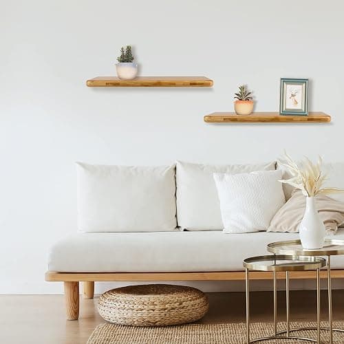 JOIKIT 4 PCS 16 Inch Bamboo Floating Shelves Wall Mounted, Bamboo Wall Shelf, Decorative Floating Shelf for Bedroom, Kitchen, Bathroom, Living Room thumbnail 2
