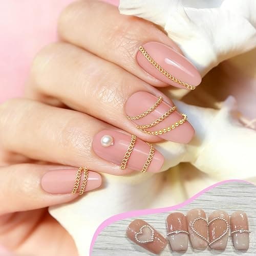12 Strips Metal Nail Art Chains, 3D Gold Silver Dark Gray Punk Gothic Nail Chain Charms, Jewelry DIY Manicure Decorations, Gems Studs Accessories with Storage Box for Women Girls, Easy to Apply thumbnail 4